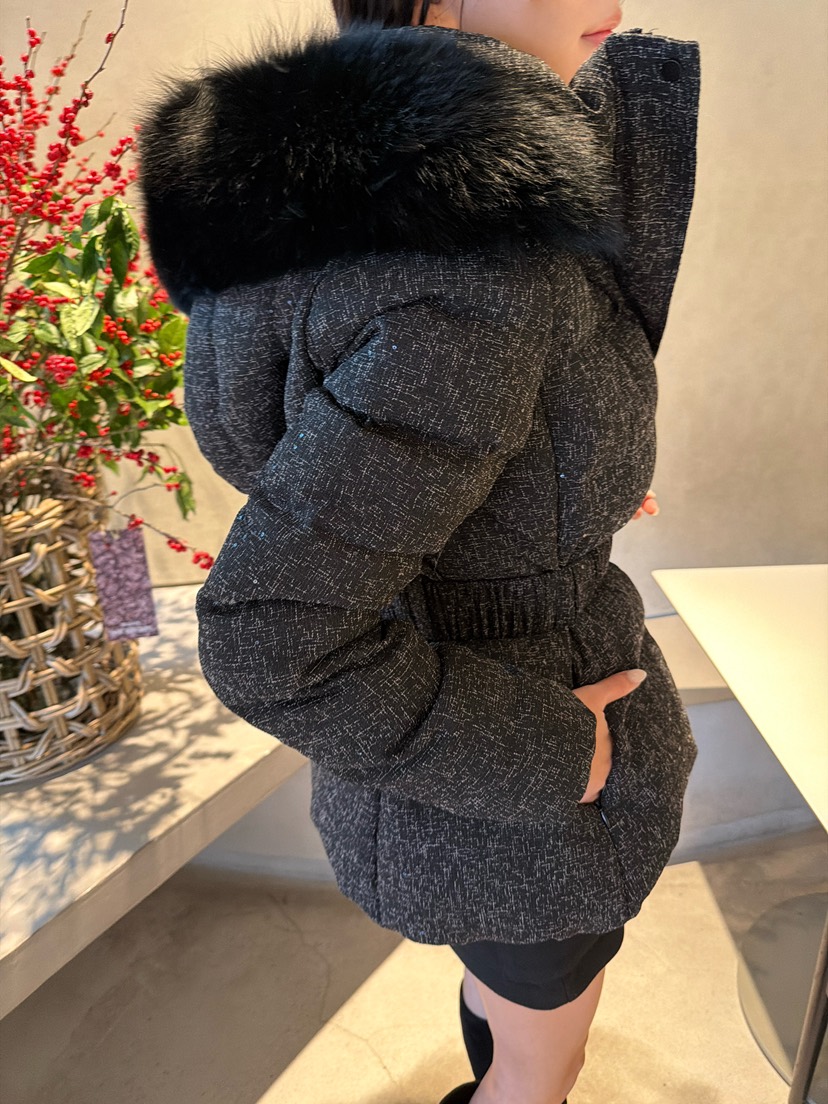 LAVIEU東大門㊣實拍女裝新款時尚短款羽絨服含腰帶狐貍花呢鴨絨LAVIEU短款羽絨服