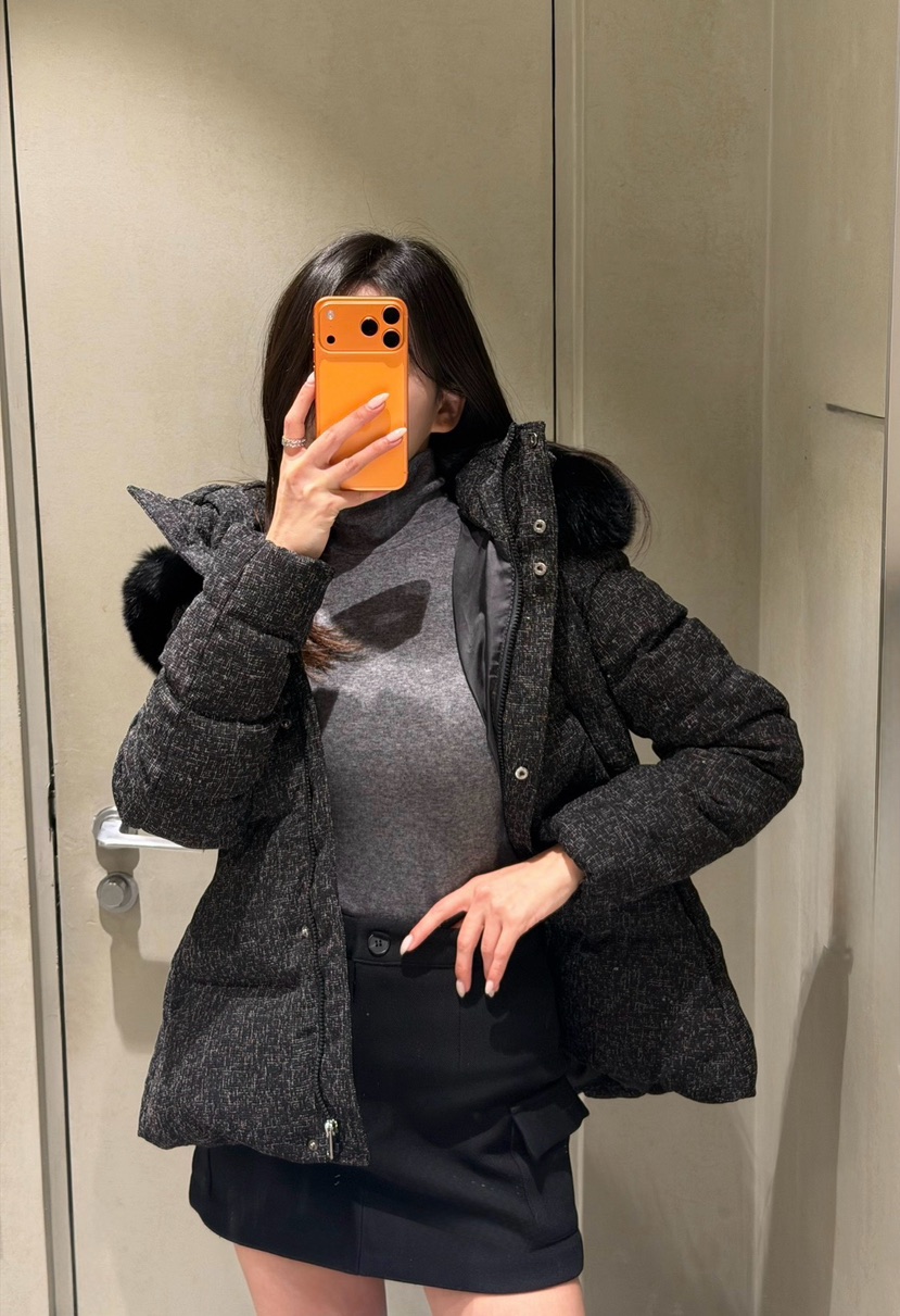 LAVIEU東大門㊣實拍女裝新款時尚短款羽絨服含腰帶狐貍花呢鴨絨LAVIEU短款羽絨服