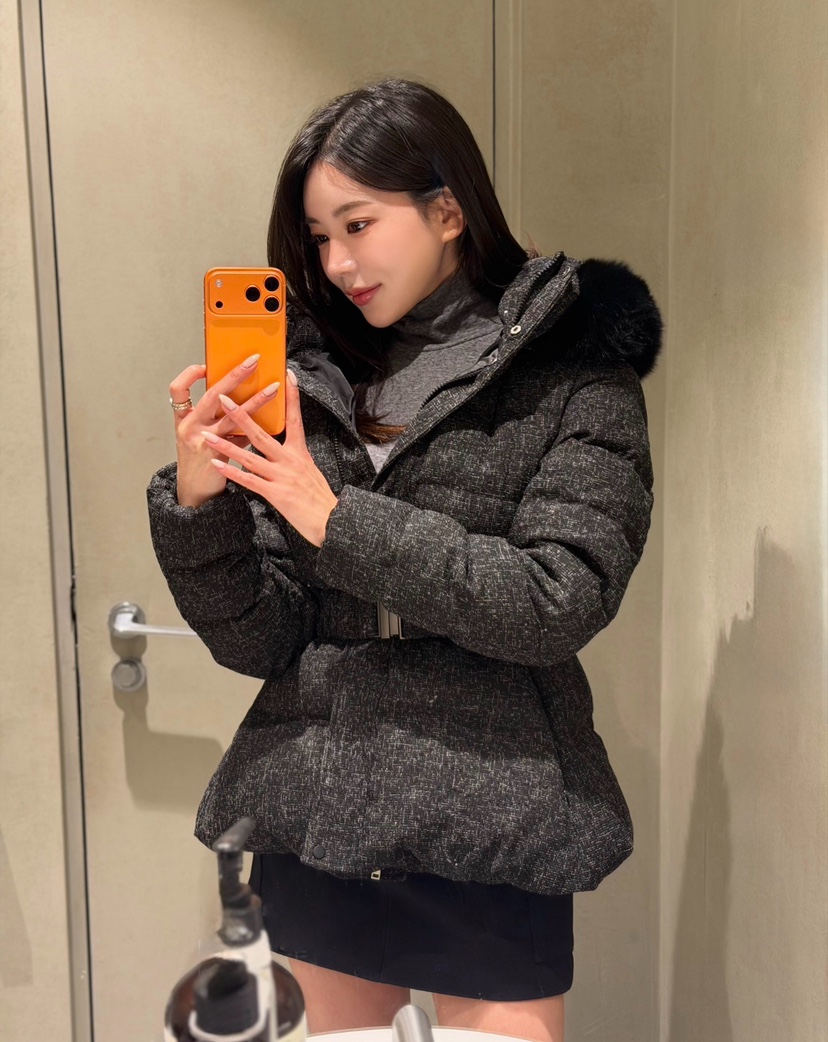 LAVIEU東大門㊣實拍女裝新款時尚短款羽絨服含腰帶狐貍花呢鴨絨LAVIEU短款羽絨服