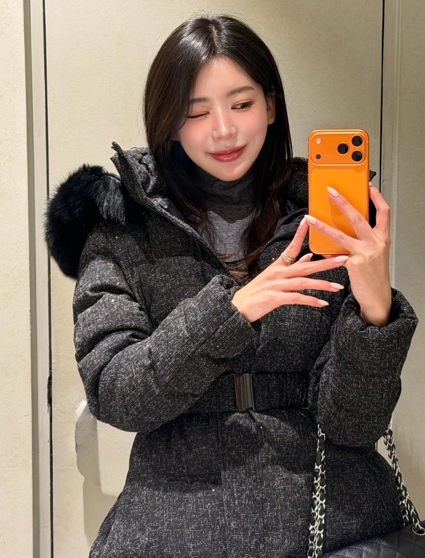 LAVIEU東大門㊣實拍女裝新款時尚短款羽絨服含腰帶狐貍花呢鴨絨LAVIEU短款羽絨服