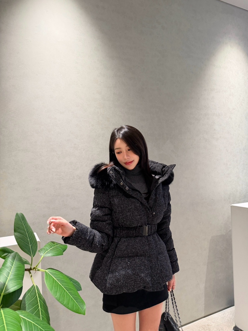LAVIEU東大門㊣實拍女裝新款時尚短款羽絨服含腰帶狐貍花呢鴨絨LAVIEU短款羽絨服