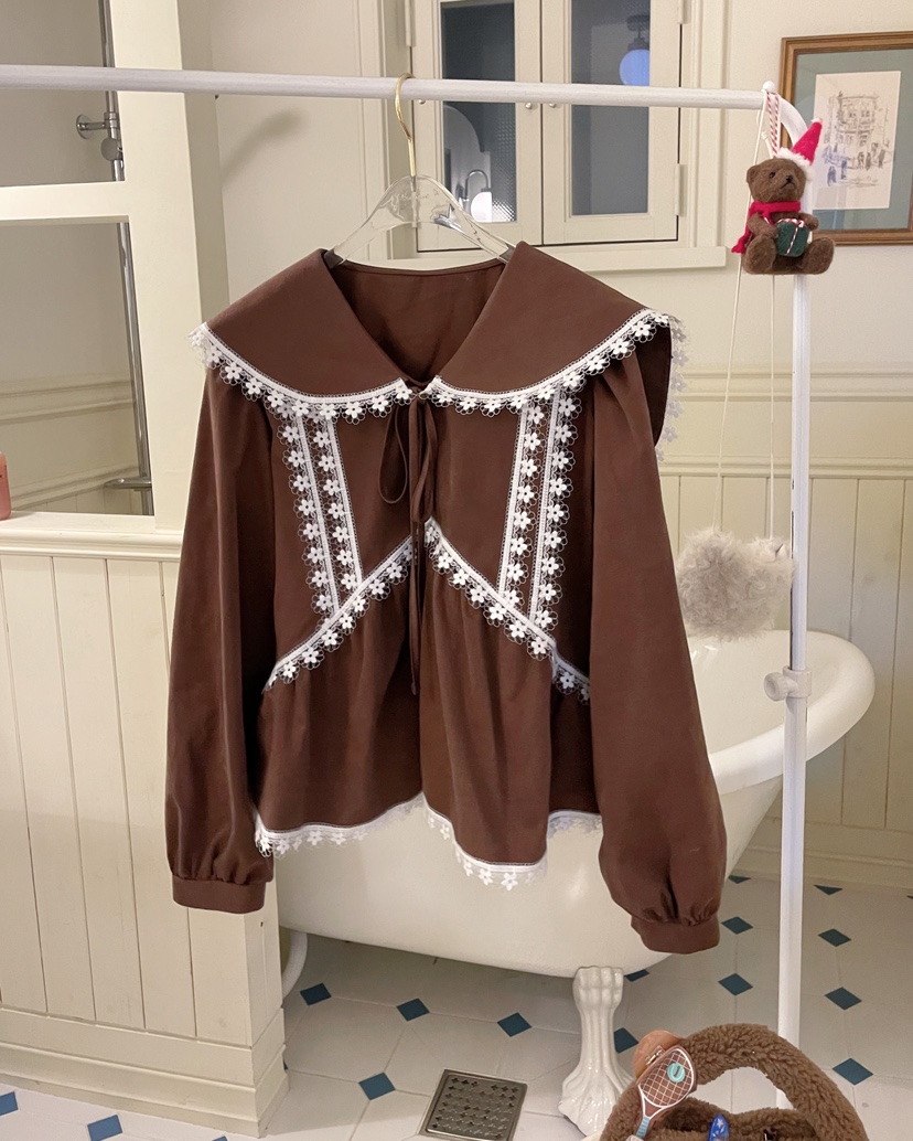 BOUTIQUE-L東大門㊣實拍女士新品休閑推薦襯衫蕾絲衫蕾絲花BOUTIQUE-L襯衫/蕾絲衫圖色1