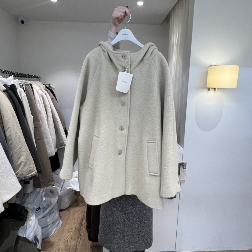 JINSIM東大門㊣代購女士新品人氣推薦25秋冬職業短款大衣連帽JINSIM短款大衣圖色1