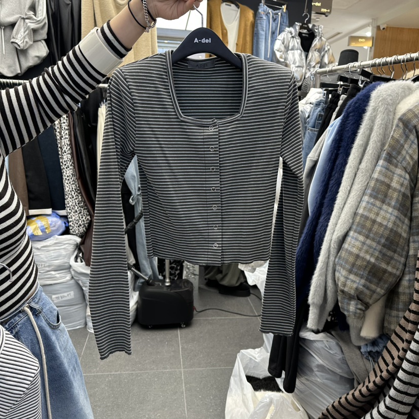 A-DEL韓國代購㊣女裝新品人氣時尚推薦25秋冬熱賣休閑長袖T恤A-DEL長袖T恤圖色2灰色