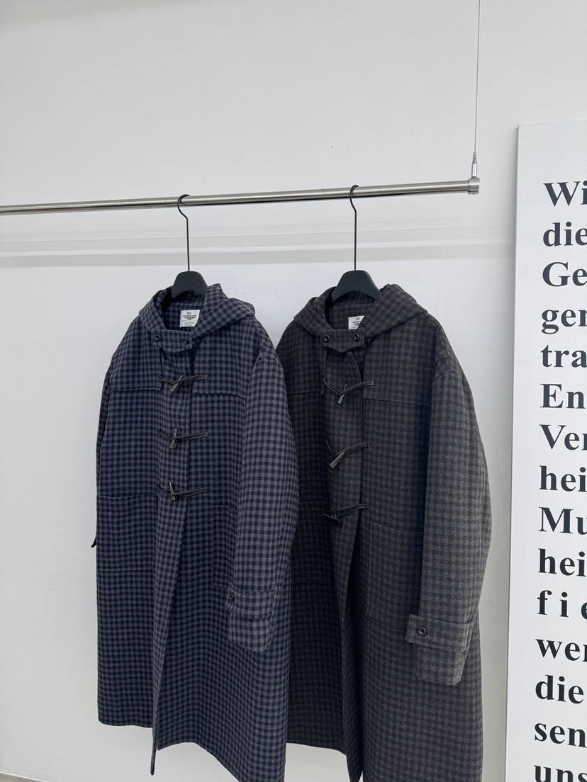 RED-A東大門㊣直郵女裝新款時尚休閑人氣中長款大衣格子連帽RED-A中長款大衣