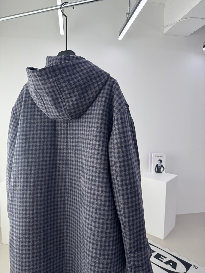 RED-A東大門㊣直郵女裝新款時尚休閑人氣中長款大衣格子連帽RED-A中長款大衣