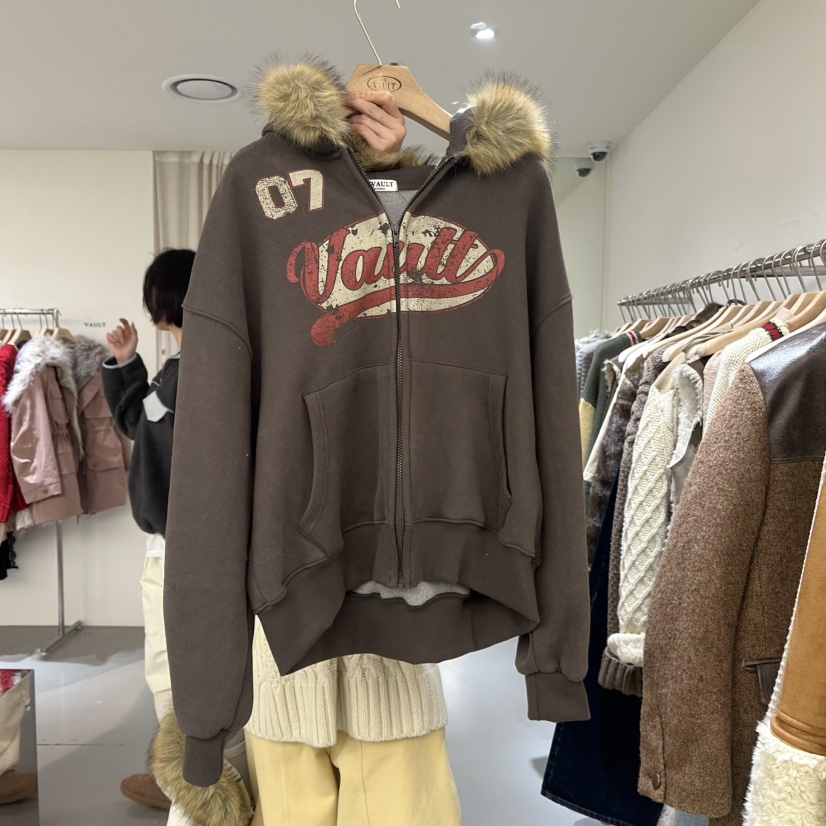VAULT東大門㊣實拍女士新款推薦真品25秋冬夾克毛皮加絨兜帽VAULT夾克圖色2