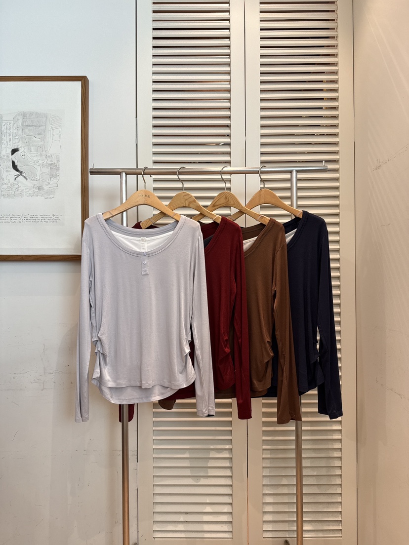 FAVE-L韓國代購㊣女裝新品25秋冬休閑推薦時尚長袖T恤假兩件FAVE-L長袖T恤