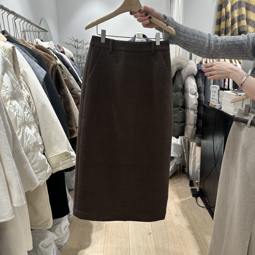 DDAY韓國代購㊣女裝新款真品休閑25秋冬熱賣時尚長裙不含腰帶DDAY長裙圖色3棕色