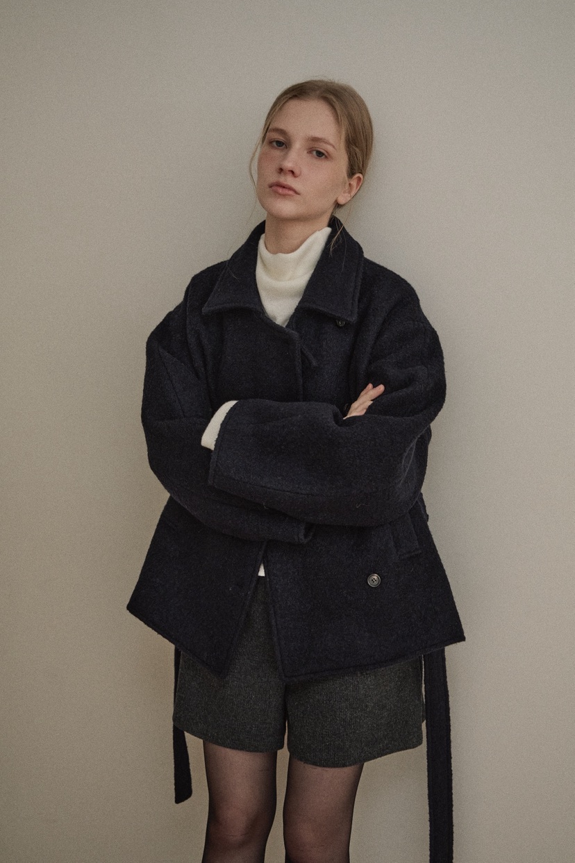 B_GARDER東大門㊣直郵女士新品人氣時尚25秋冬短款大衣含腰帶B.GARDER短款大衣