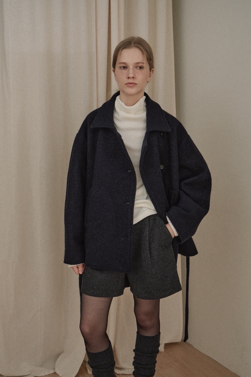 B_GARDER東大門㊣直郵女士新品人氣時尚25秋冬短款大衣含腰帶B.GARDER短款大衣