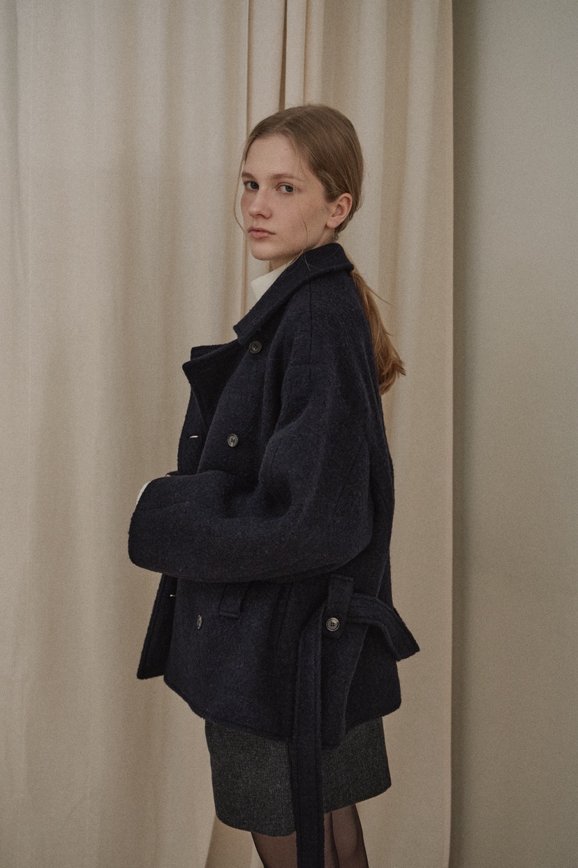 B_GARDER東大門㊣直郵女士新品人氣時尚25秋冬短款大衣含腰帶B.GARDER短款大衣