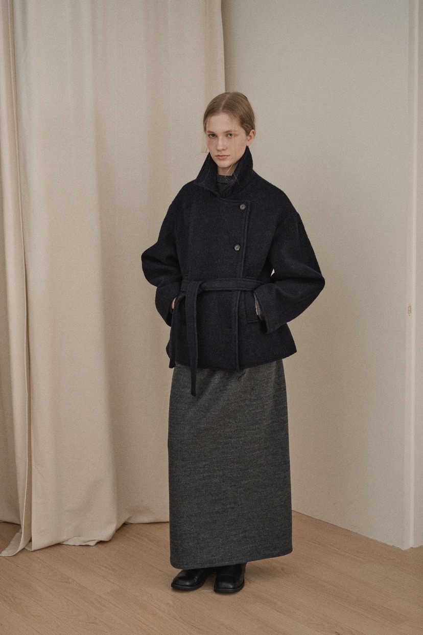 B_GARDER東大門㊣直郵女士新品人氣時尚25秋冬短款大衣含腰帶B.GARDER短款大衣