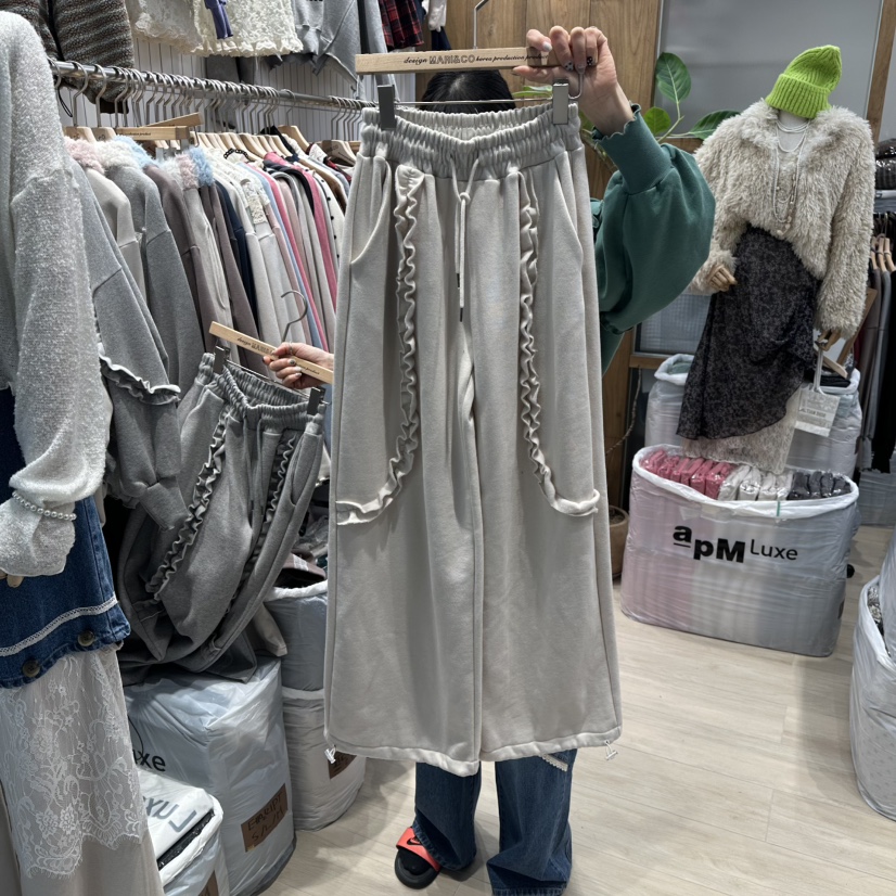 MARI CO韓國直郵㊣女士新品人氣休閑25秋冬休閑褲荷葉邊加絨MARI CO休閑褲圖色2