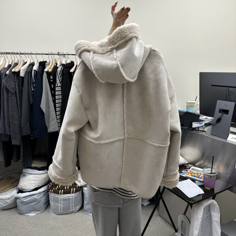 AMOEBA韓國直郵㊣女裝新款熱賣職業休閑真品時尚短款大衣連帽AMOEBA短款大衣