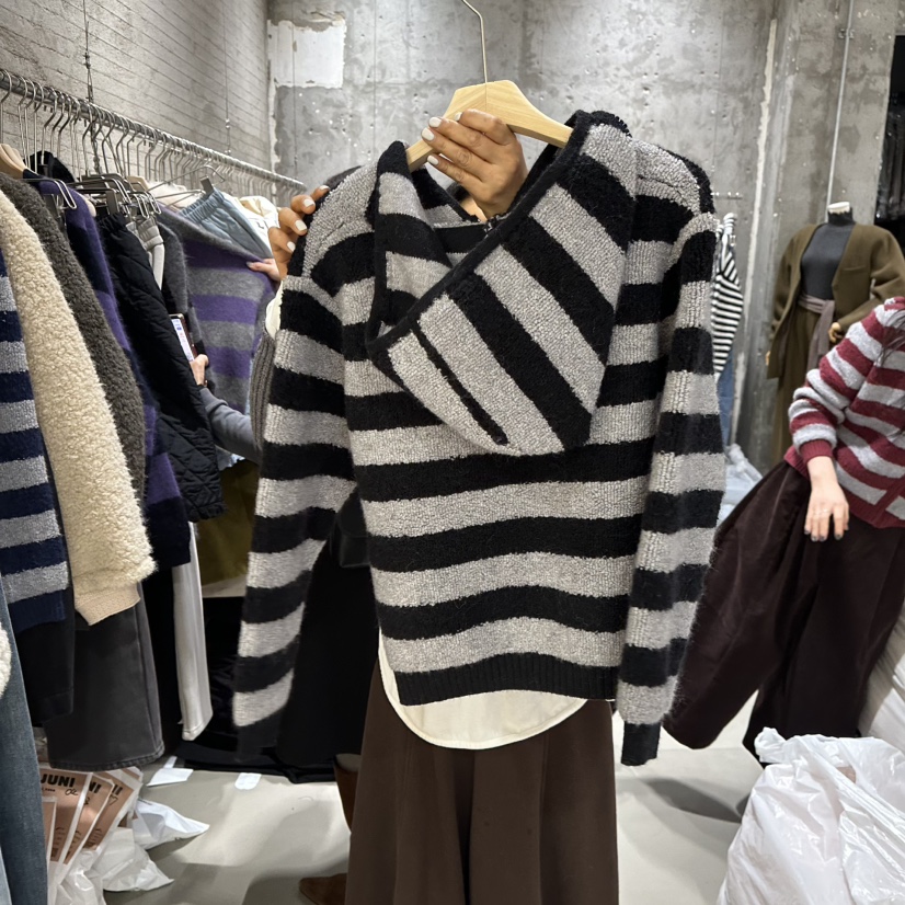 JUNI韓國直郵㊣女裝新款熱賣休閑職業時尚針織衫連帽拉鏈衫my juni針織衫