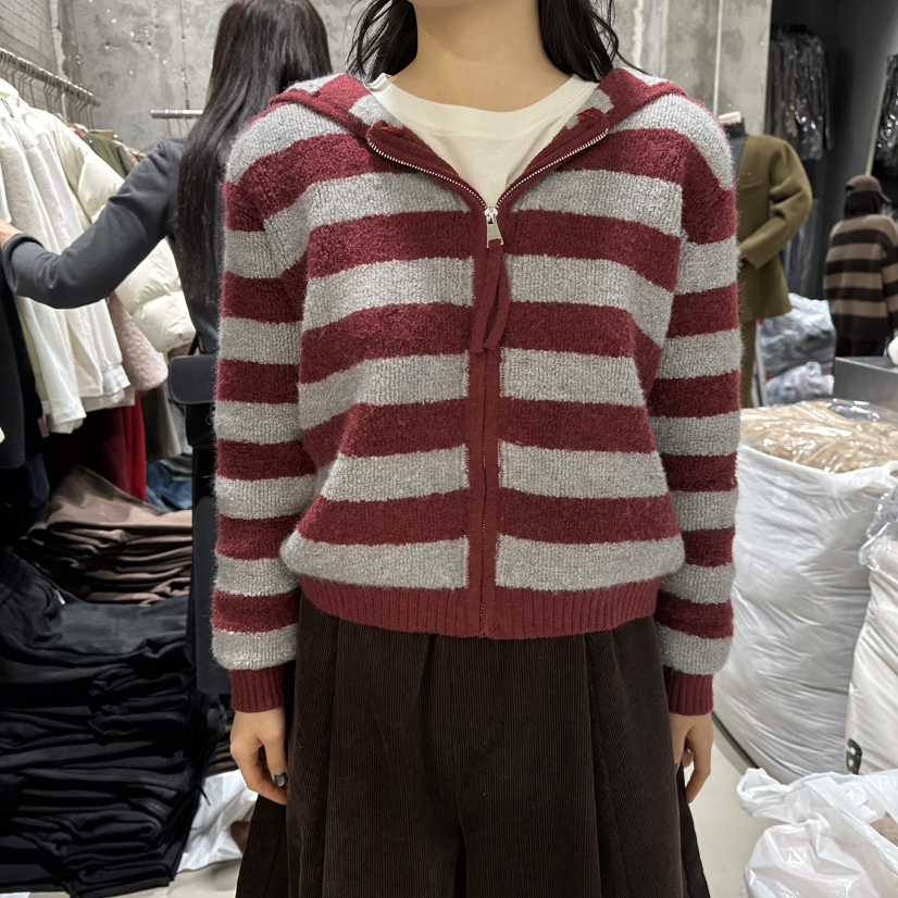 JUNI韓國直郵㊣女裝新款熱賣休閑職業時尚針織衫連帽拉鏈衫my juni針織衫圖色1