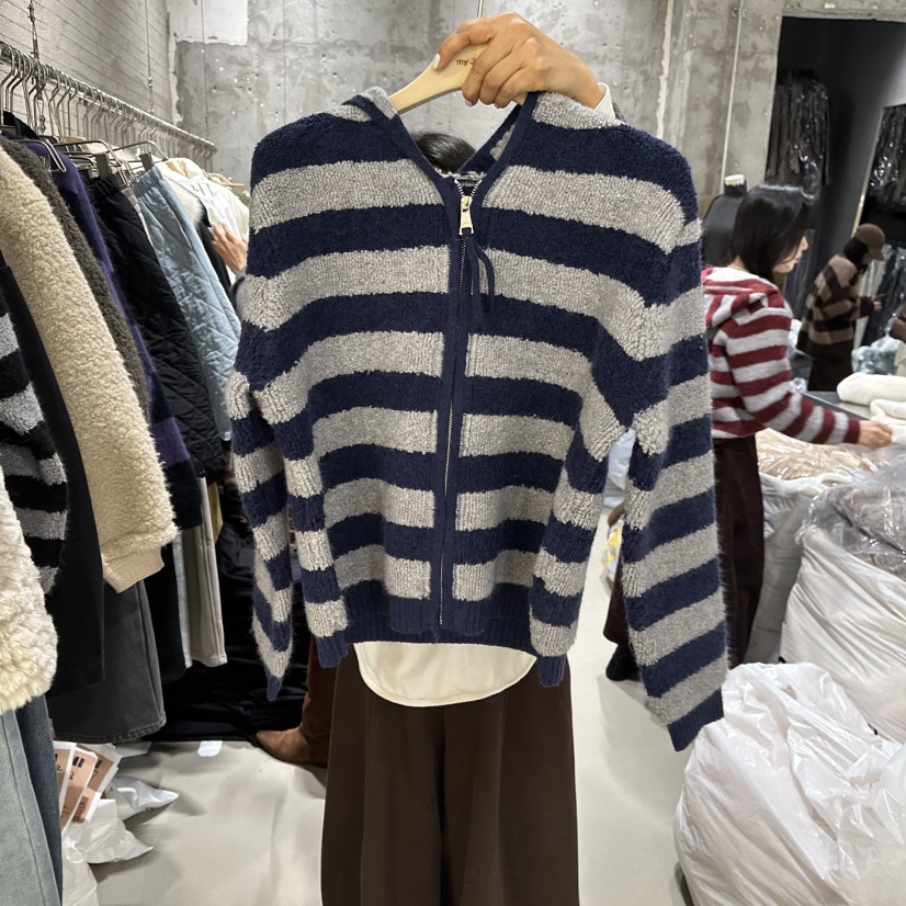 JUNI韓國直郵㊣女裝新款熱賣休閑職業時尚針織衫連帽拉鏈衫my juni針織衫圖色2