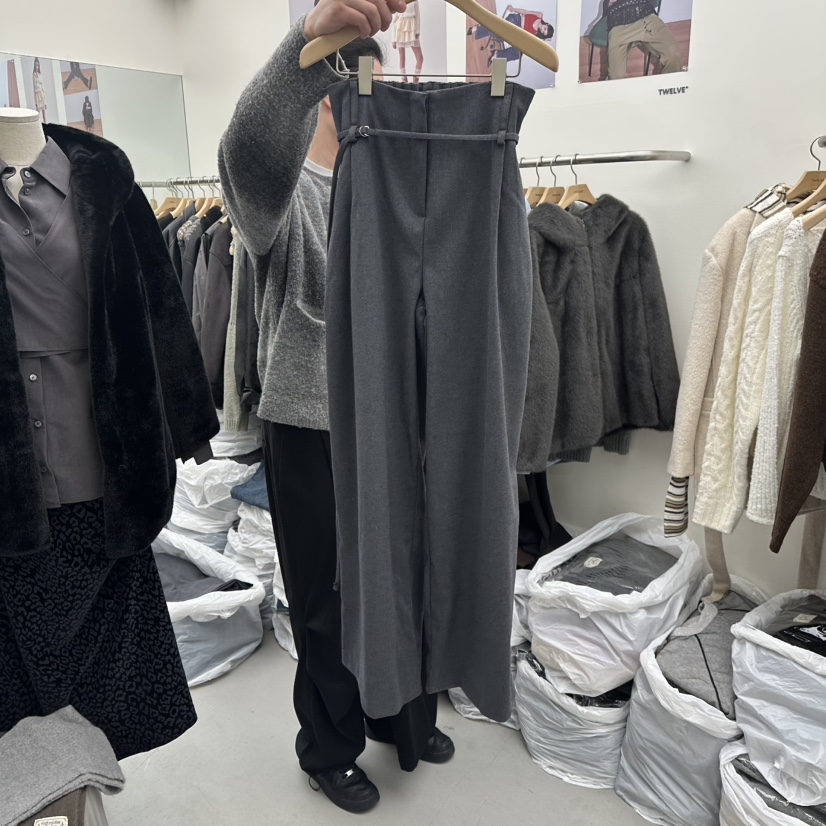 TWELVE韓國代購㊣女士新品真品時尚休閑熱賣休閑褲羊毛腰帶TWELVE休閑褲圖色1