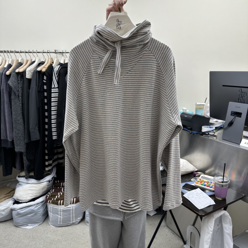 AMOEBA東大門㊣實拍女士新款職業25秋冬熱賣真品長袖T恤圍巾AMOEBA長袖T恤圖色1灰色