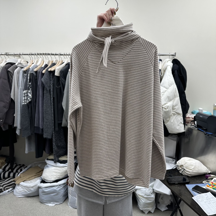 AMOEBA東大門㊣實拍女士新款職業25秋冬熱賣真品長袖T恤圍巾AMOEBA長袖T恤圖色2棕色