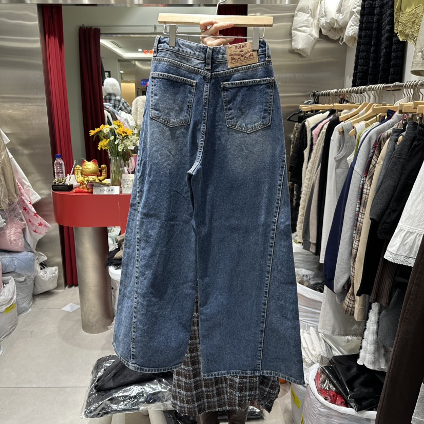 SOLAR東大門㊣直郵女士新品真品25秋冬休閑時尚職業牛仔褲拉絨SOLAR牛仔褲