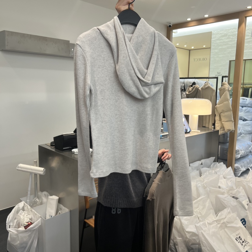 OBJECT韓國直郵㊣女士新品休閑時尚長袖T恤安哥拉連帽衫羊毛OBJECT長袖T恤