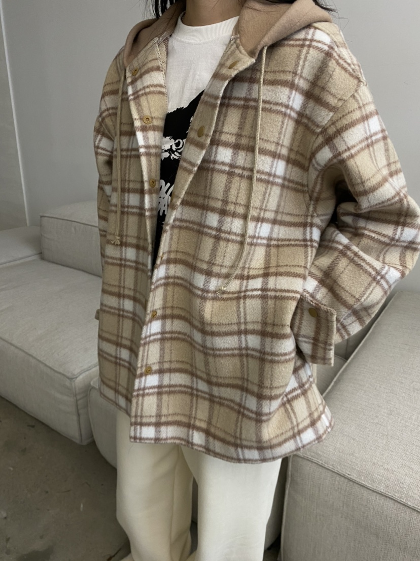 COCOMATON東大門㊣代購女士新款25秋冬職業夾克連帽衫羊毛格子COCOMATON夾克
