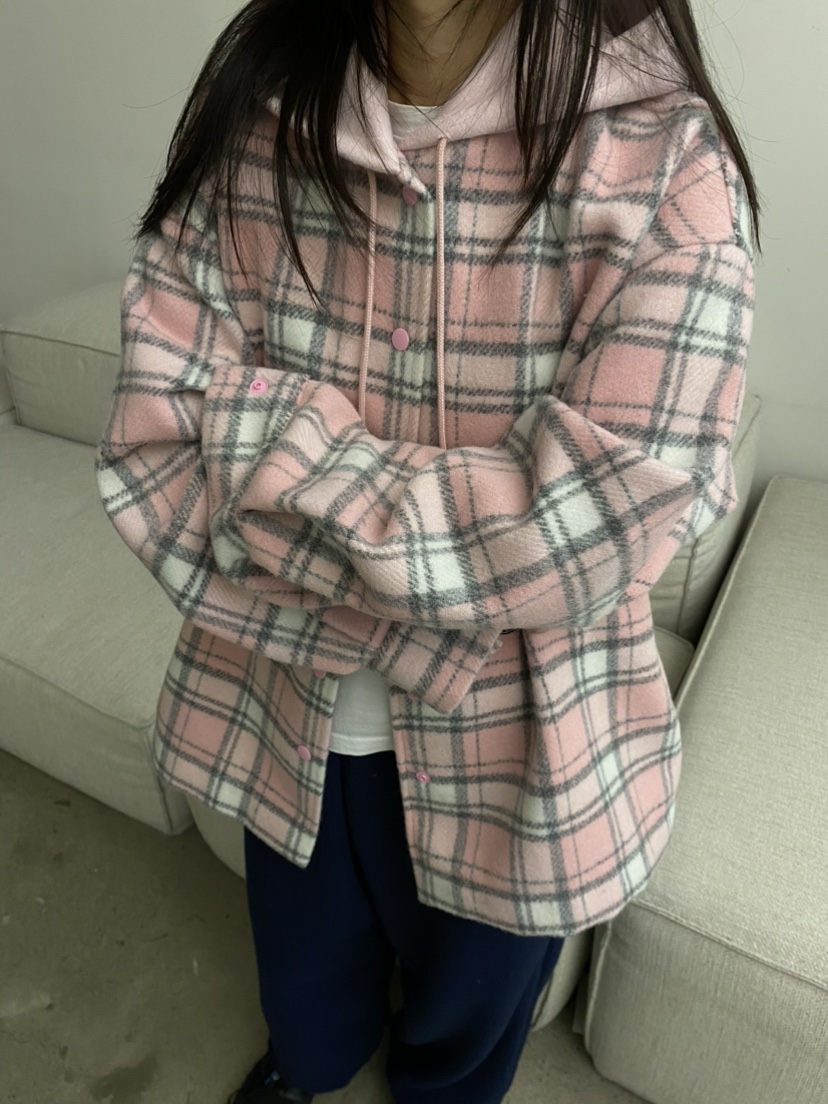 COCOMATON東大門㊣代購女士新款25秋冬職業夾克連帽衫羊毛格子COCOMATON夾克