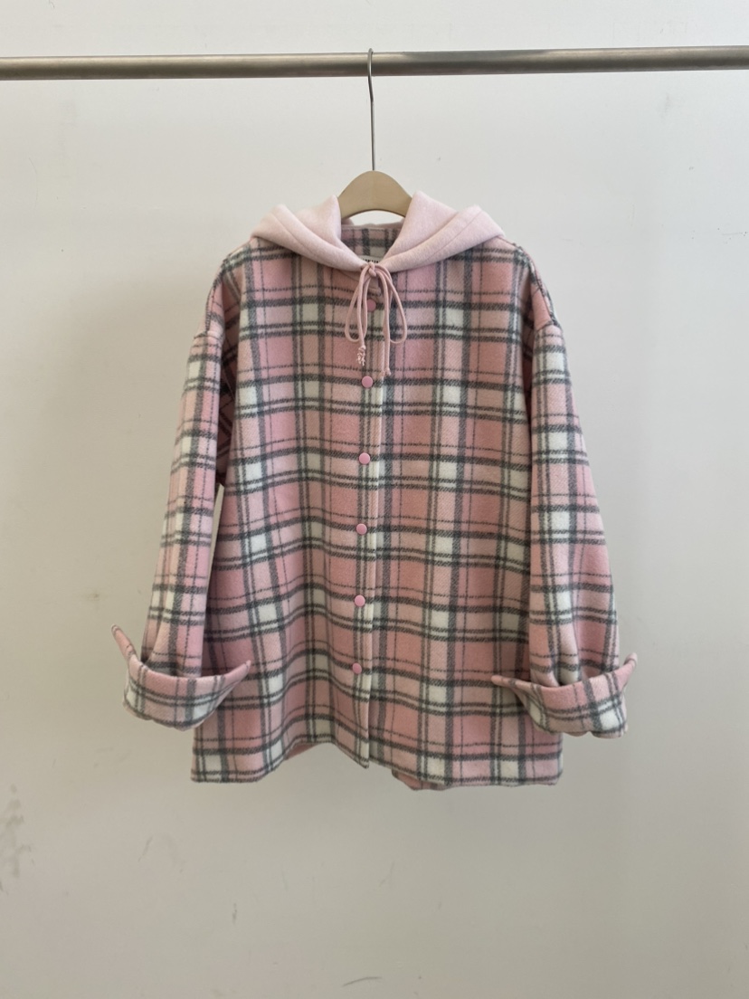 COCOMATON東大門㊣代購女士新款25秋冬職業夾克連帽衫羊毛格子COCOMATON夾克圖色2