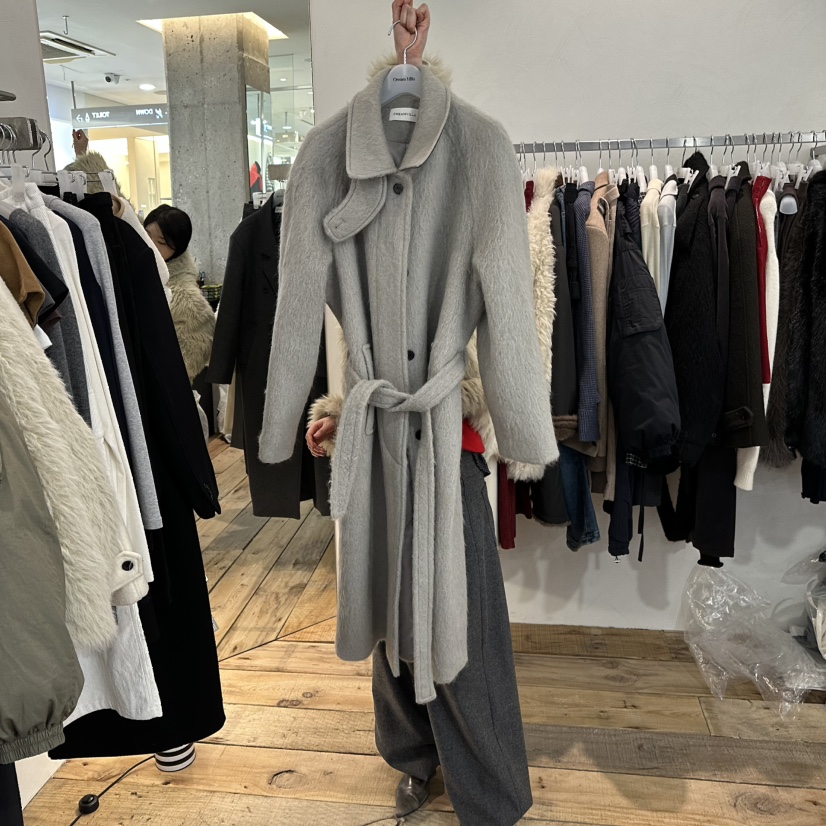 CREAM VILLA韓國直郵㊣女裝新款真品中長款大衣羊駝毛CREAMVILLA中長款大衣圖色1