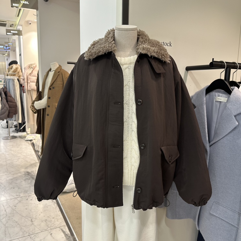 RE STOCK韓國直郵㊣女裝新款職業熱賣真品人氣推薦短款棉服絨RE STOCK短款棉服圖色2