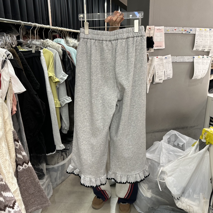 MOMAZU東大門㊣直郵女士新款人氣職業休閑褲荷葉邊加絨刺繡MOMAZU休閑褲