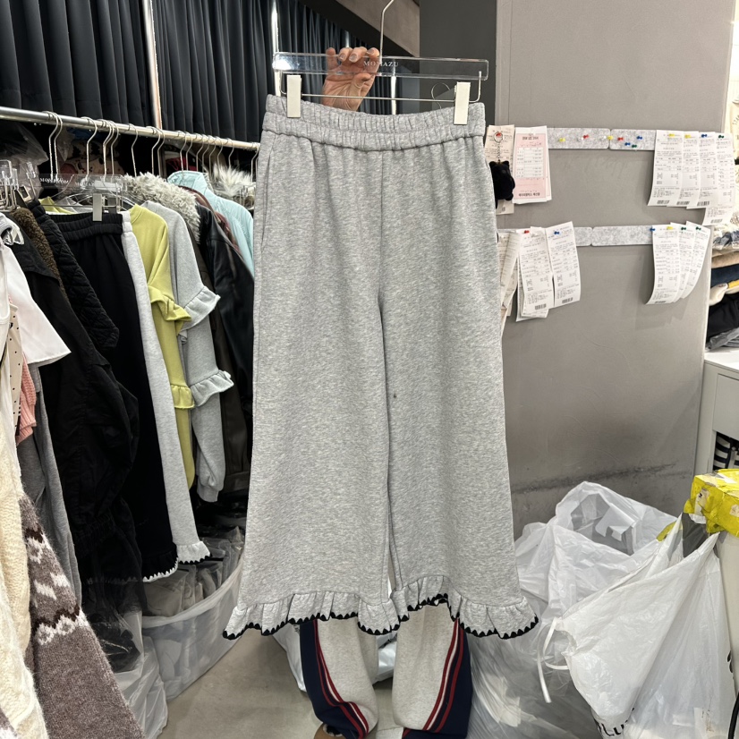 MOMAZU東大門㊣直郵女士新款人氣職業休閑褲荷葉邊加絨刺繡MOMAZU休閑褲圖色2