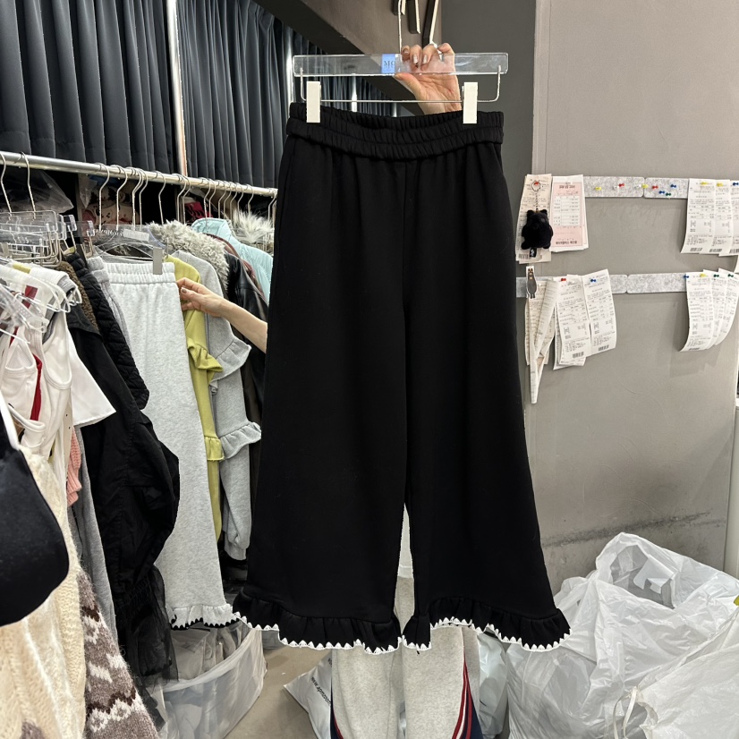 MOMAZU東大門㊣直郵女士新款人氣職業休閑褲荷葉邊加絨刺繡MOMAZU休閑褲圖色3