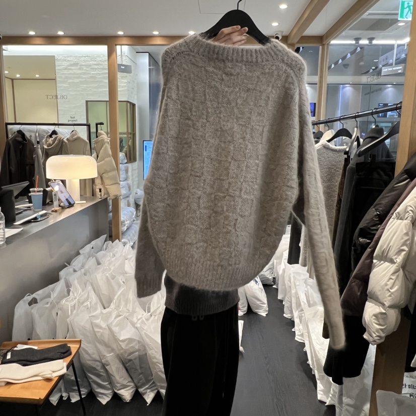 OBJECT韓國代購㊣女裝新品休閑推薦針織衫羊駝毛華夫格馬海毛OBJECT針織衫