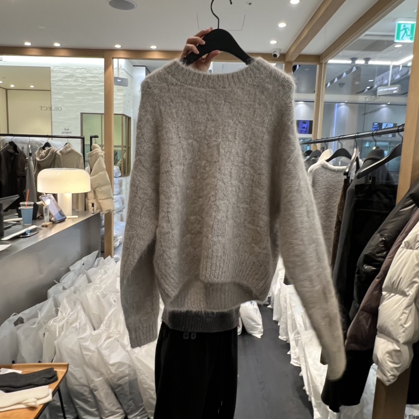 OBJECT韓國代購㊣女裝新品休閑推薦針織衫羊駝毛華夫格馬海毛OBJECT針織衫圖色1