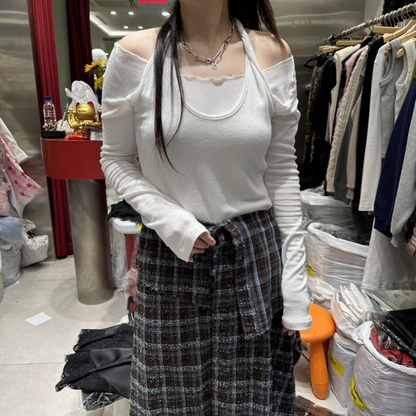 SOLAR韓國代購㊣女裝新品人氣真品休閑25秋冬長袖T恤假兩件SOLAR長袖T恤圖色2