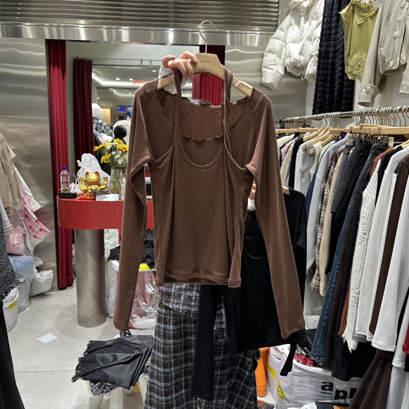 SOLAR韓國代購㊣女裝新品人氣真品休閑25秋冬長袖T恤假兩件SOLAR長袖T恤圖色3