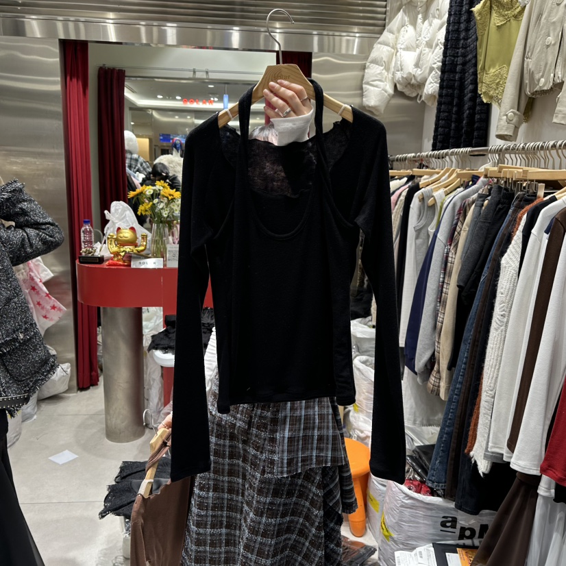 SOLAR韓國代購㊣女裝新品人氣真品休閑25秋冬長袖T恤假兩件SOLAR長袖T恤圖色4