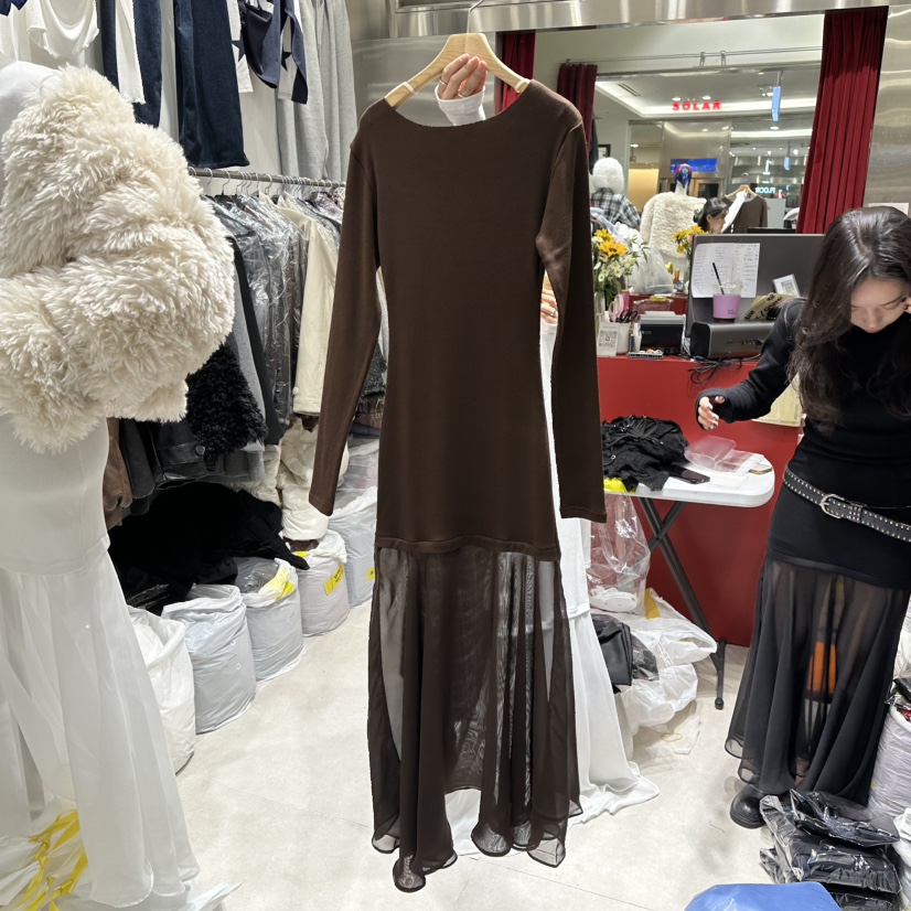 SOLAR韓國代購㊣女裝新品推薦休閑人氣時尚連衣裙不含腰帶露肩SOLAR連衣裙