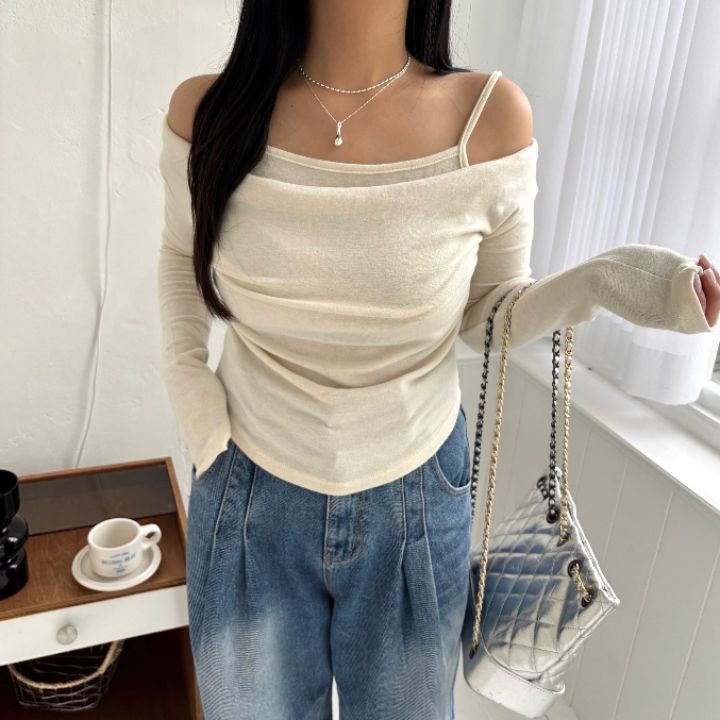 mars韓國代購㊣女裝新款真品25秋冬休閑職業熱賣長袖T恤假兩件mars長袖T恤