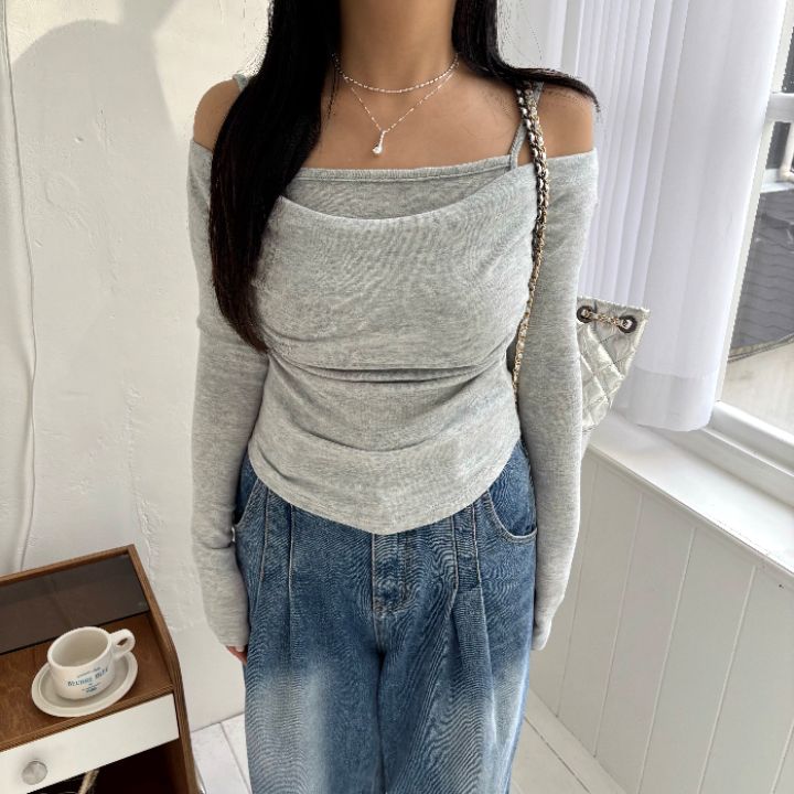 mars韓國代購㊣女裝新款真品25秋冬休閑職業熱賣長袖T恤假兩件mars長袖T恤