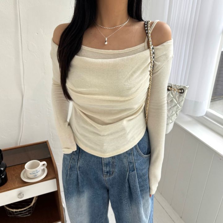 mars韓國代購㊣女裝新款真品25秋冬休閑職業熱賣長袖T恤假兩件mars長袖T恤圖色1