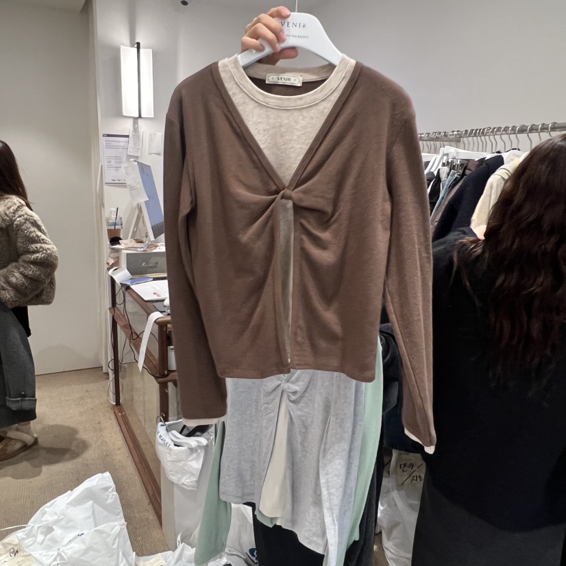 VENIR-a東大門㊣直郵女裝新款職業25秋冬休閑長袖T恤假兩件VENIR-a長袖T恤圖色1