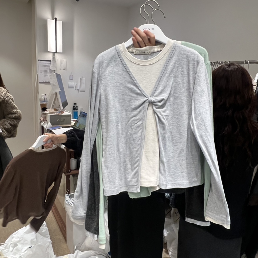 VENIR-a東大門㊣直郵女裝新款職業25秋冬休閑長袖T恤假兩件VENIR-a長袖T恤圖色3