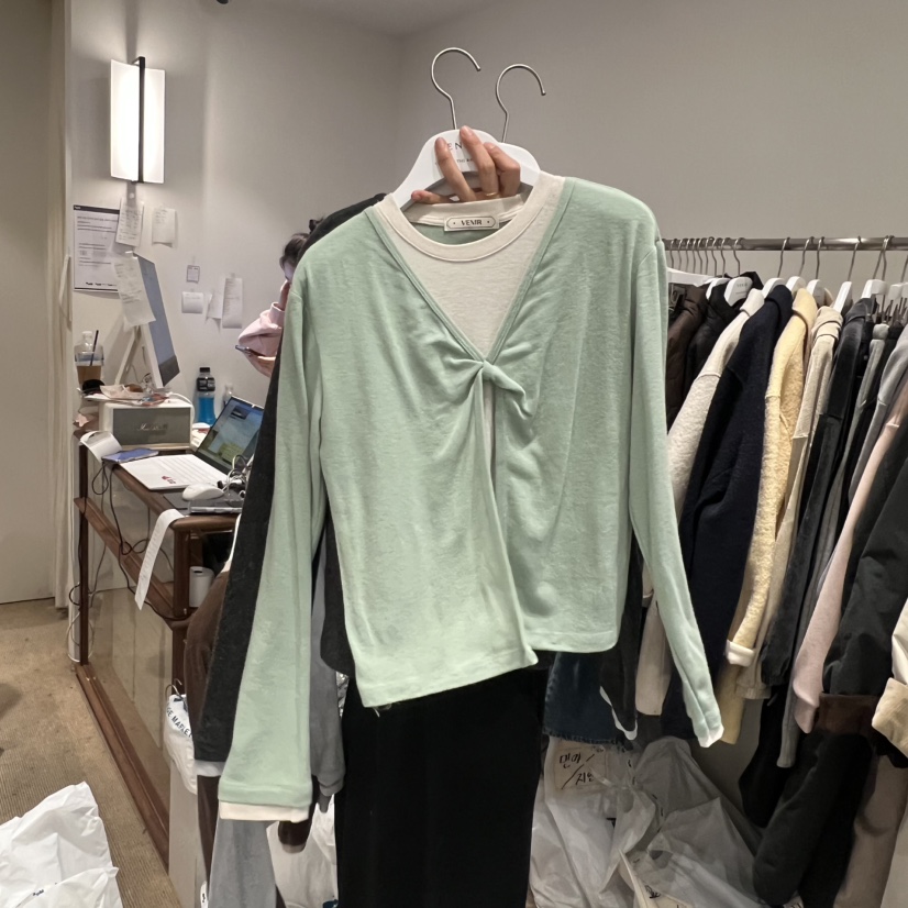 VENIR-a東大門㊣直郵女裝新款職業25秋冬休閑長袖T恤假兩件VENIR-a長袖T恤圖色4