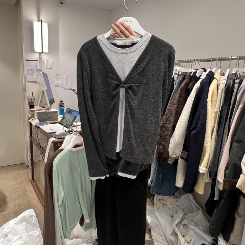 VENIR-a東大門㊣直郵女裝新款職業25秋冬休閑長袖T恤假兩件VENIR-a長袖T恤圖色5