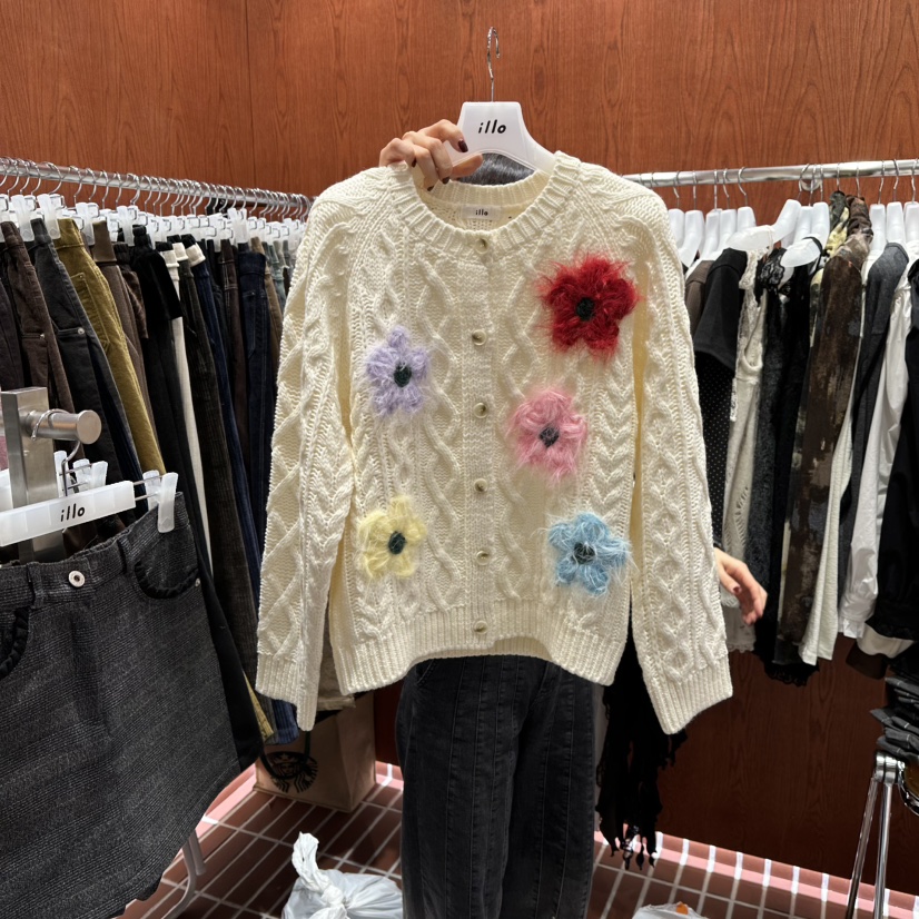 ILLO韓國代購㊣女士新品人氣休閑推薦25秋冬真品針織衫花朵ILLO針織衫圖色1