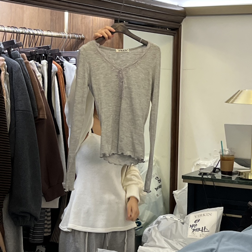VIRKIN韓國代購㊣女士新款25秋冬時尚職業人氣真品熱賣長袖T恤VIRKIN長袖T恤圖色3